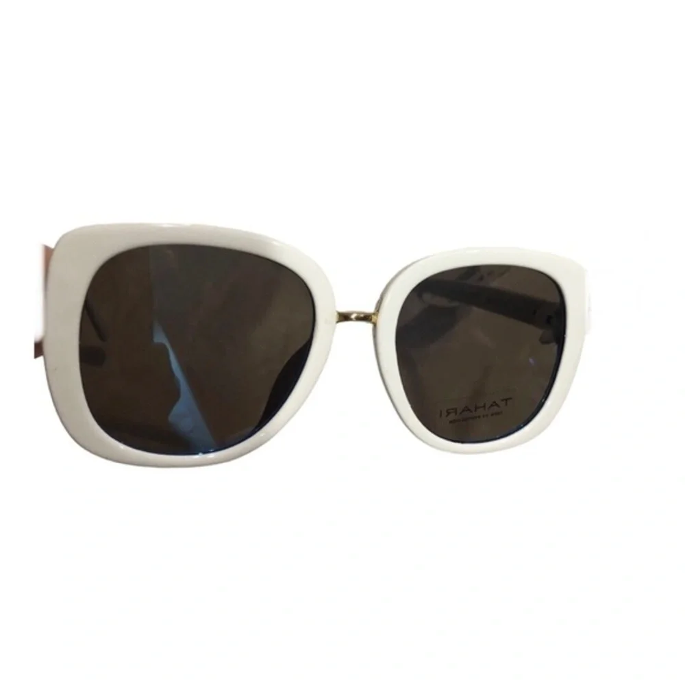 Tahari glamorous Jackie-o style white gold chainlink oversized oval‎ sunglasses